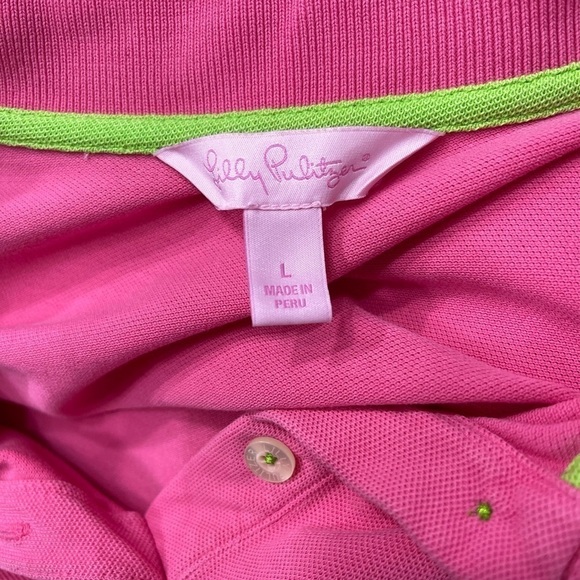 LILLY Pulitzer Pink Polo Top with Green Palm and collar Child’s size Large - Picture 10 of 10